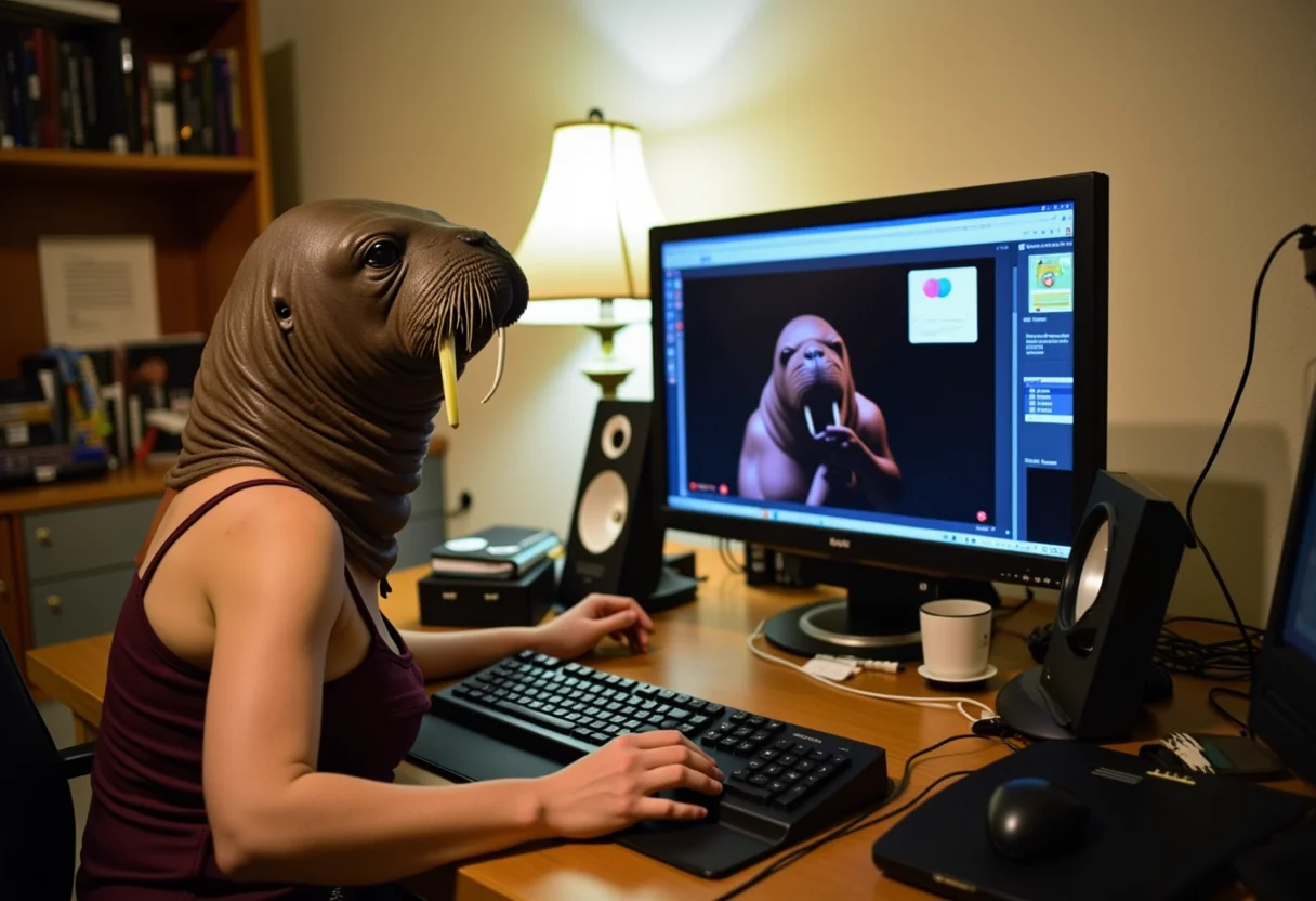 Grit rush reality, today is my day off so this walrus is acting as a surrogate cam-girl and is already set up at the computer ready to go.