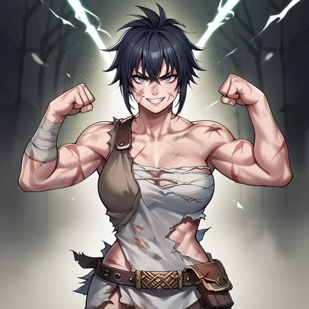 score_9,score_8_up,score_7_up,score_6_up,source_anime,rating_safe,1girl, solo, strong woman, gladiator, smirk, flexing bicep, <lora:Battle_Damage:0.8> battledamage, cuts, bruises, damaged, scars, zPDXL2,