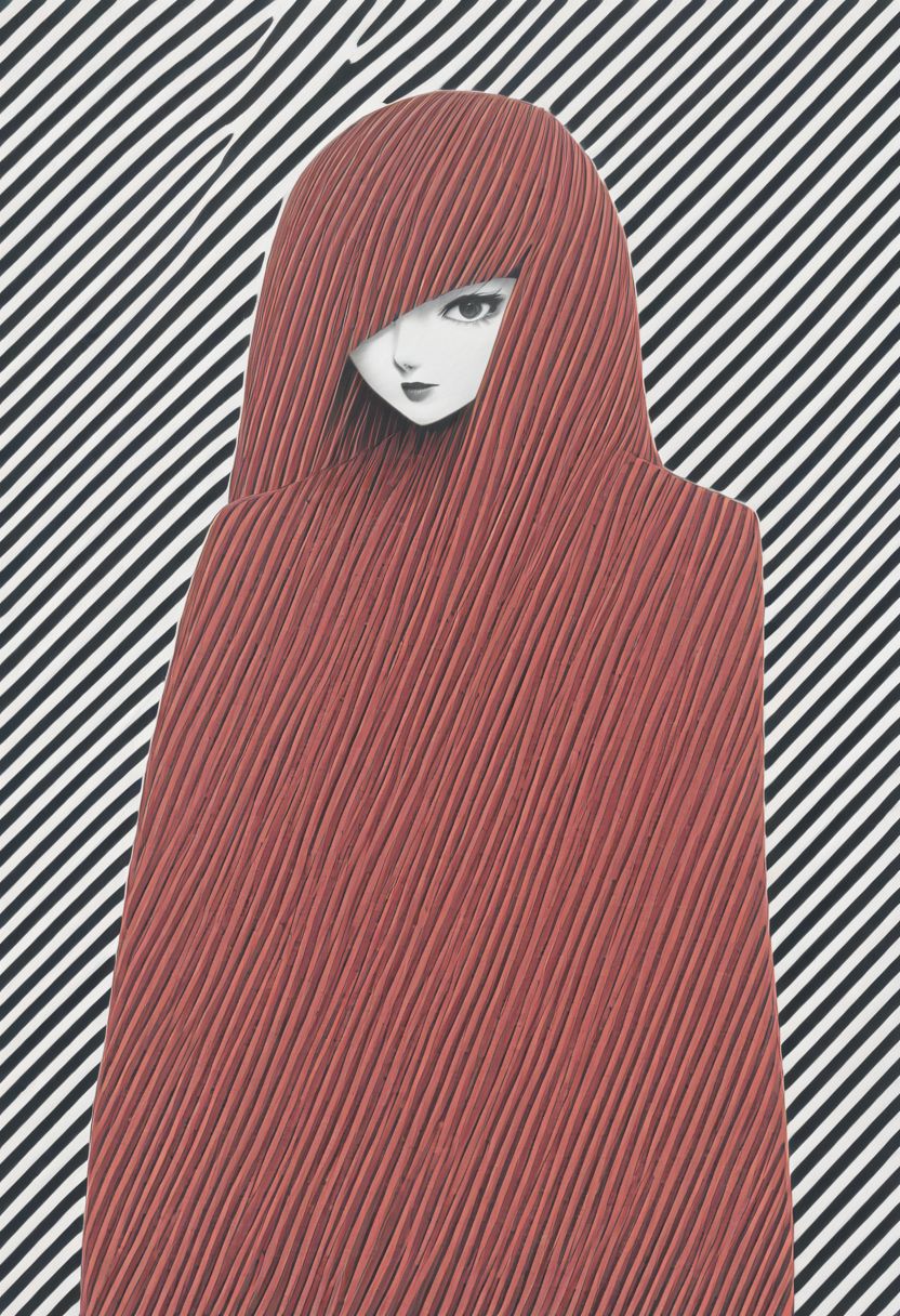bw-grignani, surreal red daft punk woman By Franco Fontana embedded in perfect emphasis lines, made of Stripes, perfect bold lines,