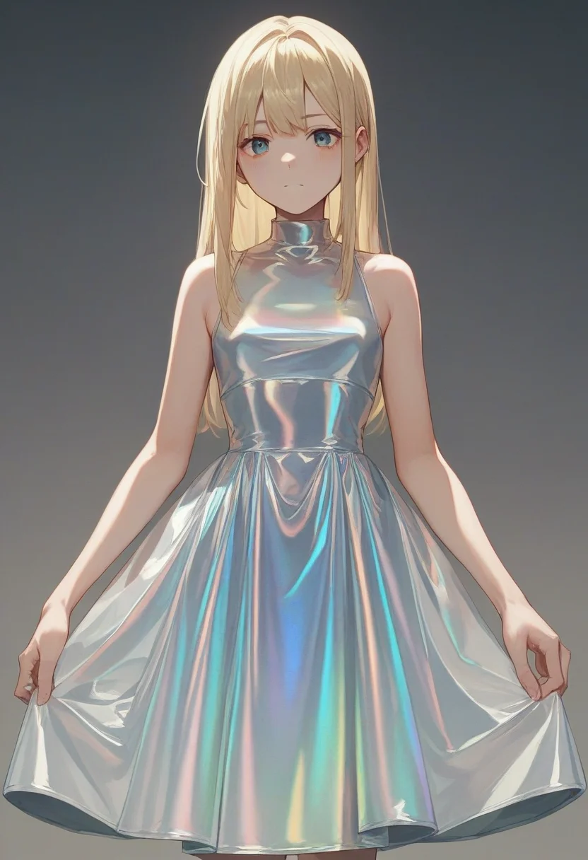 score_9, score_8_up, score_7_up, score_6_up, source_anime, <lora:holographic_v0.2-pony:1>
1girl, blonde hair,
holographic dress, tube dress,