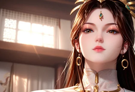 YueMingkong, brown eyes, dark hair, long hair, martial art uniform, perfecteyes, hyper detailed, hyper realistic, score_9, score_8_up, score_7_up, 8k, best quality, high quality, natural lighting, intricate, soft warm lighting, realistic, hyper realistic, Ultra HD quality ,bedroom, standing, posing, from below, close-up,