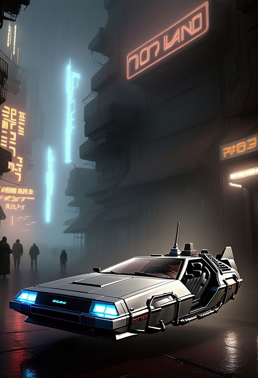 Dolorean, nowheels, scifi, blade runner, masterpiece