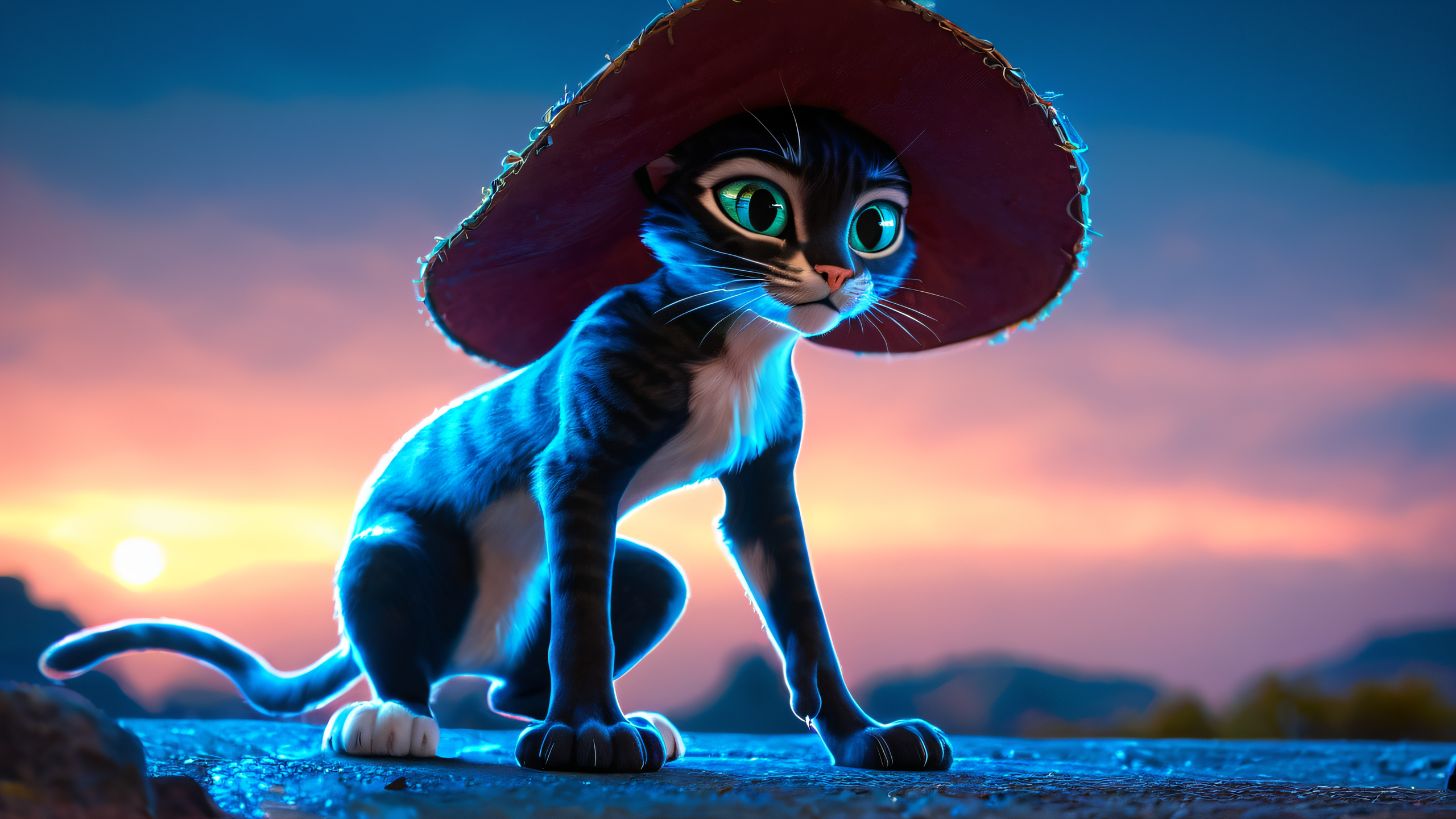 score_9, score_8_up, score_7_up BREAK zy_animation, CGI scene , solo, cat-like character, adventurer, wide-brimmed hat, tense standoff, defensive stance, paws raised, sharp object, glowing blue landscape, otherworldly, danger, suspense, intense expression, fantasy, dramatic lighting , <lora:zy_Animation_Shot_PonyRealism_v1:0.85>