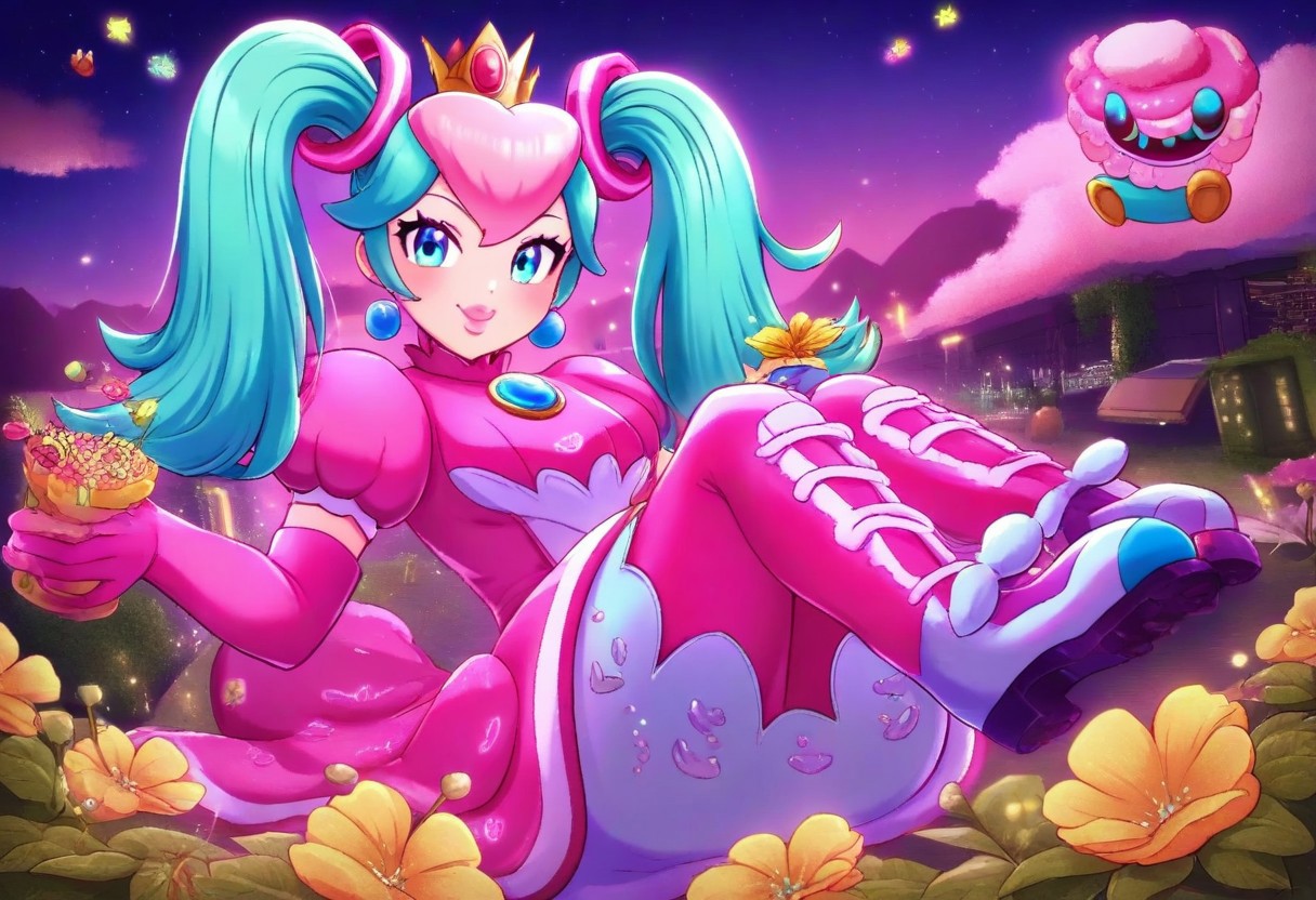 Princess Peach dressed as hatsune miku, in fortnite