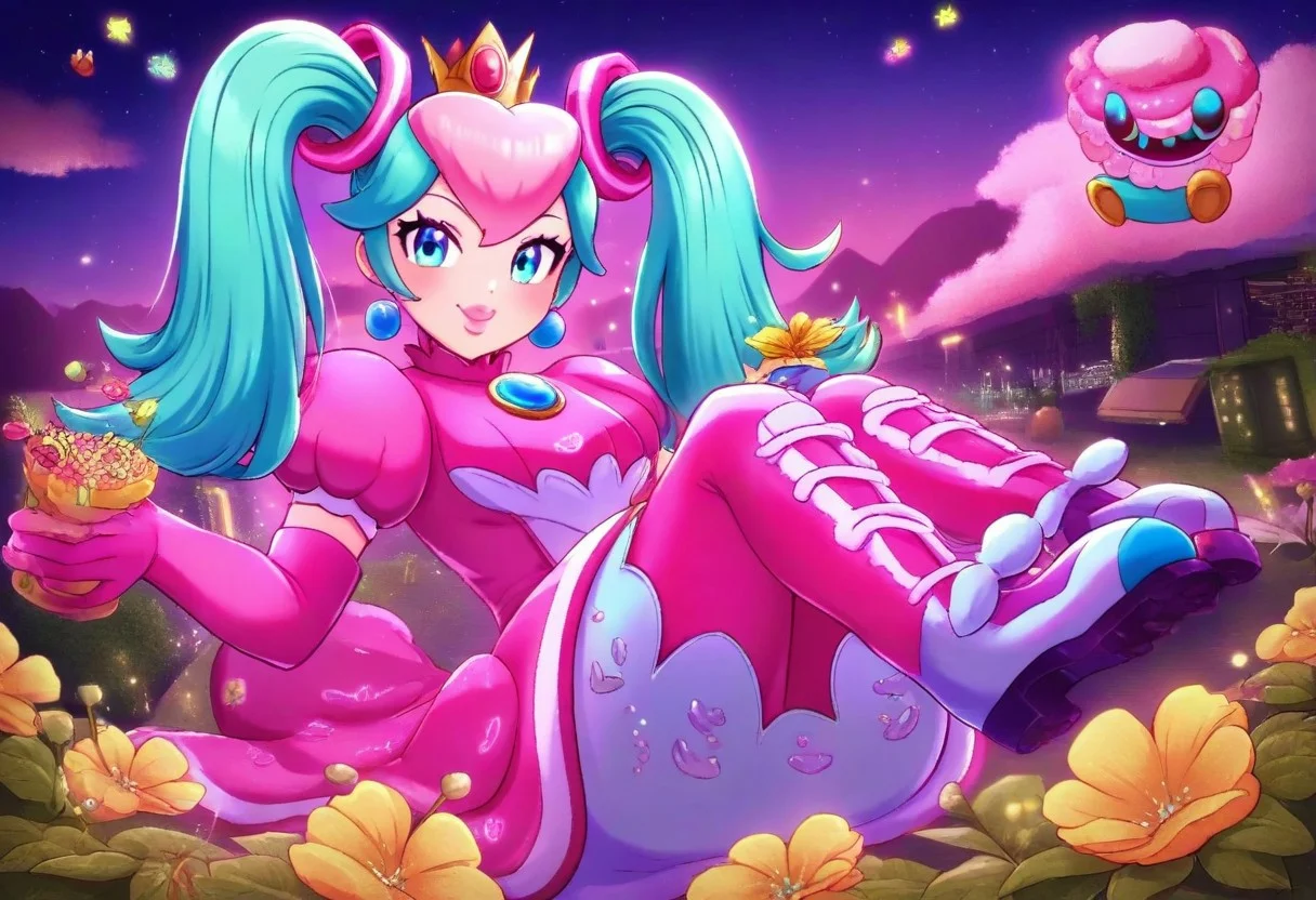 Princess Peach dressed as hatsune miku, in fortnite