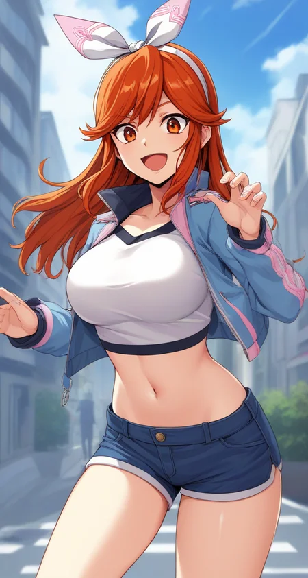 score_9, score_8_up, score_7_up, source_anime,
at city, building, sky, cowboy shot,
1girl, solo, 20yo girl,
<lora:mika01XLP:0.8>, hawatarimika, bangs, red eyes, red hair, hairband, orange hair, orange eyes, large breasts, slender, long hair,
surprised, crossed eyes, looking at viewer,
jacket, short shorts, crop top,