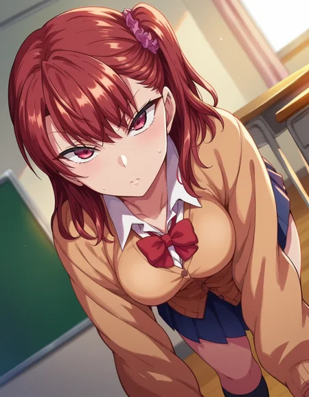 score_9, score_8_up, score_7_up, source_anime,
izuminogami, <lora:izumi-nogami-ponyxl-lora-nochekaiser:1>
izumi nogami, red hair, one side up, medium hair, scrunchie, red eyes,
skirt, school uniform, pleated skirt, shoes, socks, cardigan, brown cardigan,
indoors, classroom, bent over,
looking at viewer, dutch angle, cowboy shot,