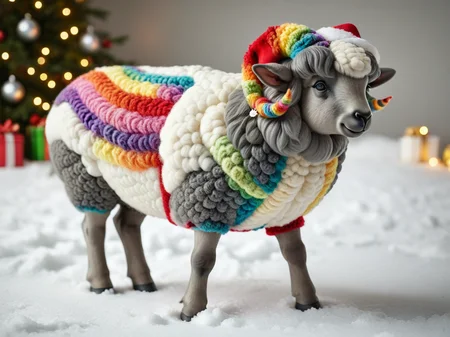 Animal Christmas,
a large sheep with rainbow coloured wool and a mohawk
<lora:Animal_Christmas:1>