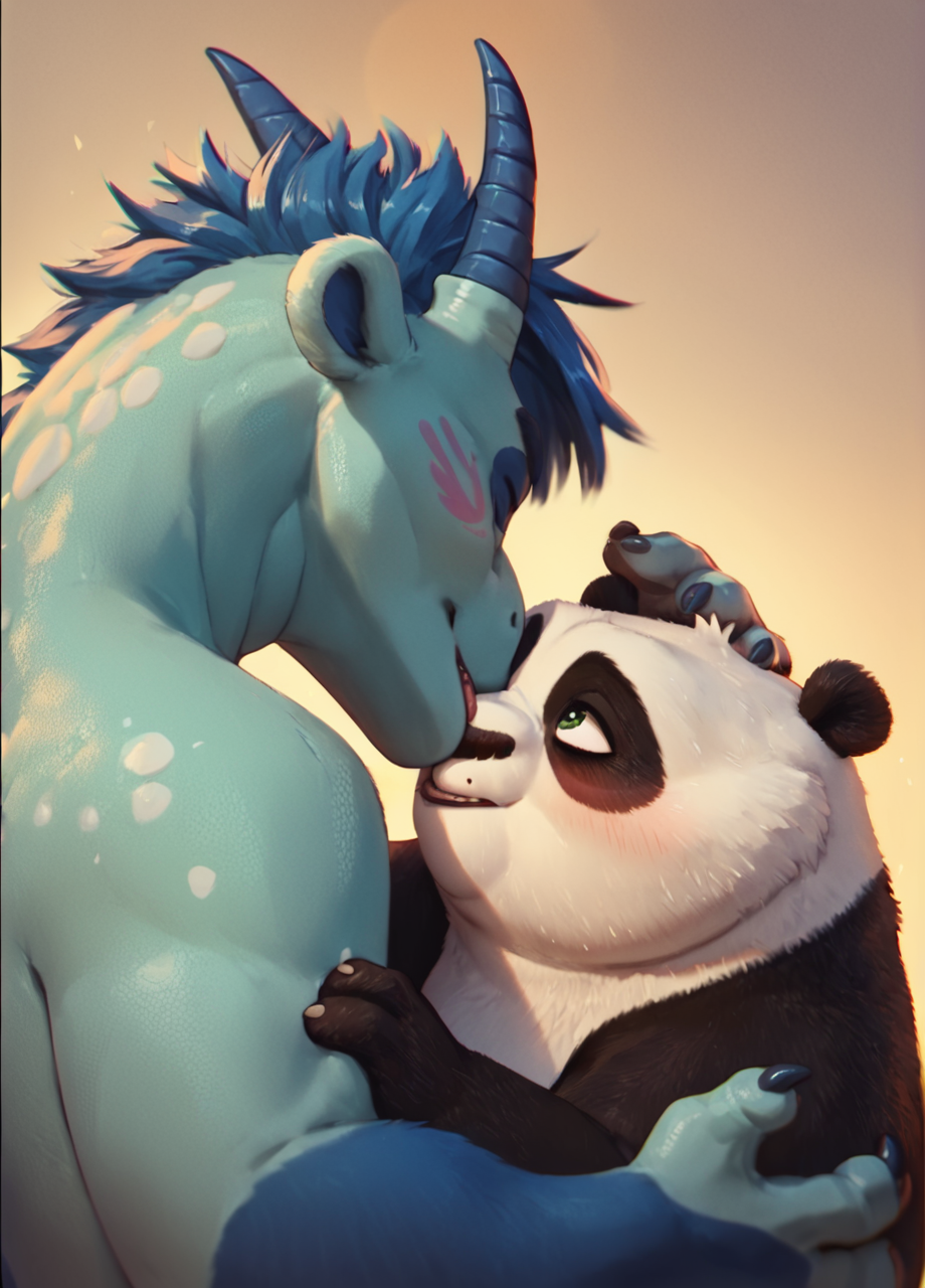 score_9, score_8_up, score_7_up, score_6_up, score_5_up, score_4_up, PO panda , kissing a dragon, KFP1,  <lora:po_kfp1:0.8>