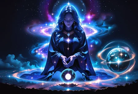 high quality, score_9, score_8_up, source_7_up, very aesthetic, high resolution, newest, depth of field, volumetric lighting, (masterpiece, best quality, ultra-detailed, High detailed), beautiful face, absurdres, masterpiece, best quality, amazing quality, masterpiece,best quality,amazing quality, 8k,
BREAK
girl, scyfi, galaxy, levitating,blue hair, stardust, ethereal hands,
dark mage robe, flowing robes, glowing runes around person, ((hands around black orb, black hole in hands)), meditating position,
dark nebula, spectral, stars, galaxies, surreal, detailed, rich_color_palette, light_and_dark, cosmic, mystical, magical, enchanting, infinite, vast, celestial, otherworldly, fantastical,
full body,
dark background, night sky,
arcane, eerie, atmospheric, foreboding, dreamlike, void, space, nebula, stellar, galactic, astral, ethereal, cosmic, otherworldly, fantastical, galaxy