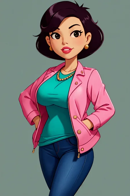 (best quality:1.1) 1girl, photo of susanlongv1, <lora:SusanLong:1.3>, middle aged Asian woman with large saggy breast, curvy body, looking at viewer, pink lips, pink jacket, jeans, standing, simple background, sharp focus, 8k, photo realistic, highly detailed, canon R5, 50mm focal length, f/5.6. (highly detailed skin:1.2),