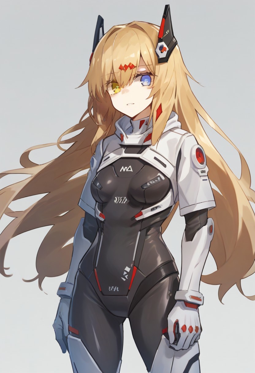 score_9, score_8_up, score_7_up, source_anime, BREAK
standing, blonde hair, heterochromia, blue eyes, yellow eyes, mg36plugsuit, very long hair, hair ornament, bodysuit, black bodysuit