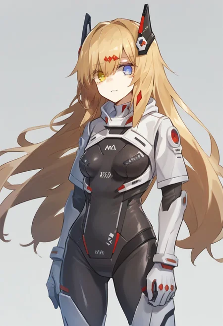 score_9, score_8_up, score_7_up, source_anime, BREAK
standing, blonde hair, heterochromia, blue eyes, yellow eyes, mg36plugsuit, very long hair, hair ornament, bodysuit, black bodysuit