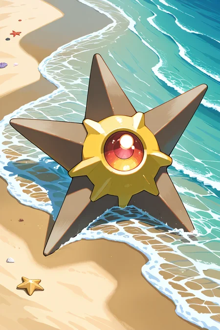 masterpiece, best quality, zzStaryu, pokemon (creature), no humans, beach, sand, <lora:StaryuPokedexIXL:1.0>,
