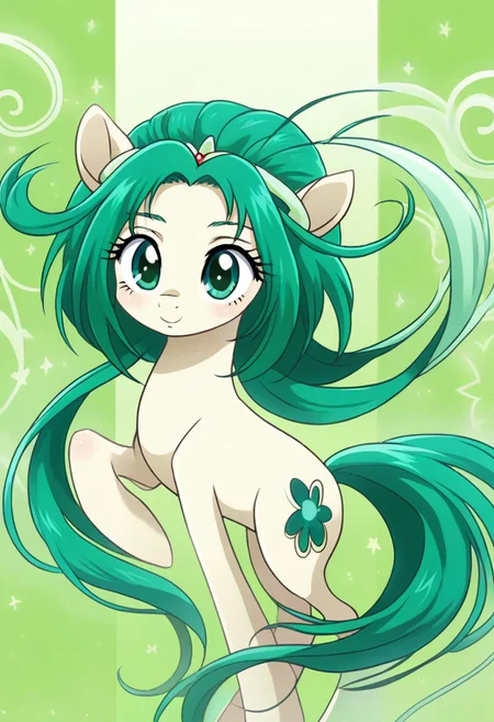 detailed background, green hair,, shiny skin,green eyes,<lora:curemint.pony:1>, curemint, solo,