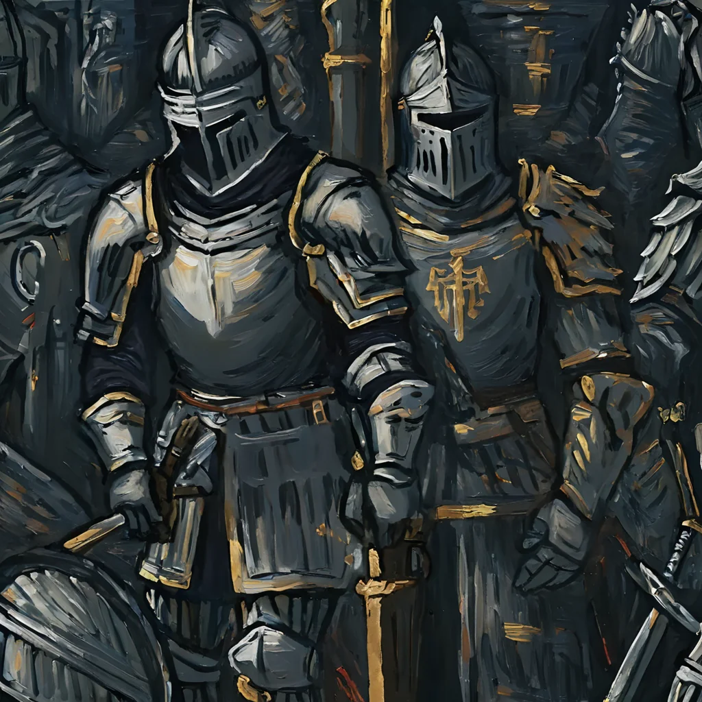 <lora:vncnt:1>, vncnt style, a medieval knight, dramatic, dark, dark souls, epic, high detail