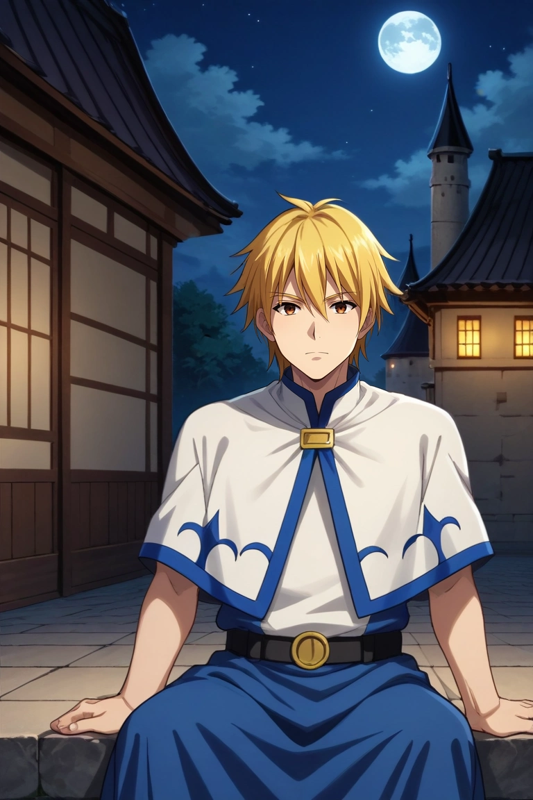 score_9, score_8_up, score_7_up, source_anime, rating_safe, , (realistic:0.6), looking at viewer, , 1boy, solo, male focus, <lora:keita_torii_pony:0.76>, keita_torii, blonde hair, brown eyes, focused, castle, night, full moon, sitting, speaking, talking, , <lora:sdxl_lightning_8step_lora:1>