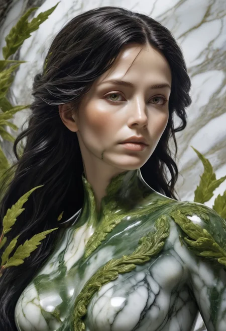 <lora:MarbleStyle:1>, Jed-mrbl, stylized by Magali Villeneuve, illustration art, Oil painting, award winning Photograph, Cosplay Photograph, fauna, (Willow:1.3) , Exquisite, it is detailed with Moss patterns, film grain, Fujifilm XT3, 50mm, dynamic cinematic color, highly contrasted, highly enhanced, detailed, beautiful detailed supreme quality color intricate, winning, grand illumination, fantastic aesthetic, (long black hair), large breasts, 50 yr old woman
