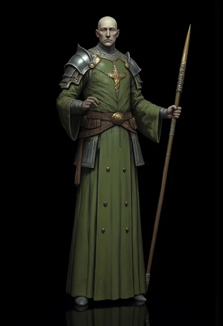 Standing in a hyper stanced extended action pose
a meddle aged bald medieval summoner mage wearing a green sorcerers tunic and a wizards staff made out of wood zbrush
Set against a solid dark black color background to emphasize its unsettling unnatural form that emphasizes its silhouette. The medium is not a traditional painting or illustrative medium like watercolor or ink but rather a digital 3D rendering.
MikeFranchinastyle, d4artstyle, d4concept, , bbstyle,, horror theme,, zbrush, ZBClay model of a gray sculpture, 1990's, 1990's style