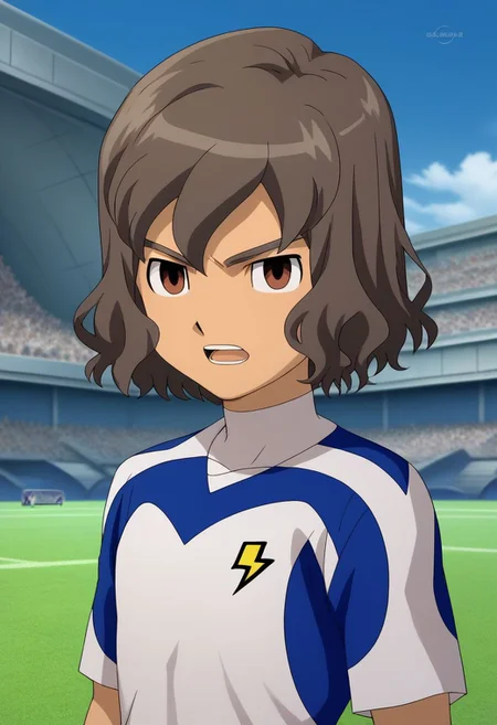 score_9, score_8_up, source_anime, highly detailed, 1boy, solo, male_focus, slender, skinny, full body,
riccardo, 1boy, male focus, soccer uniform, galaxy soccer uniform, brown hair, open mouth,
sportswear, brown eyes, solo, upper body, lightning bolt symbol
outdoor,