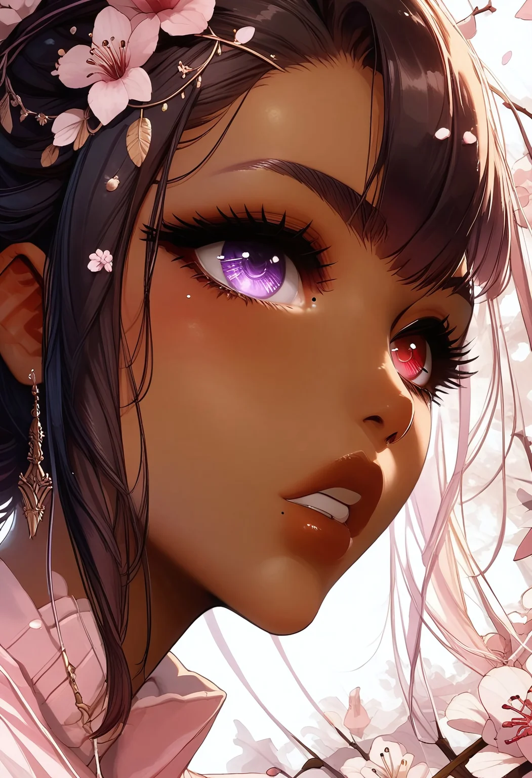 safe_pos, sexy skater girl, FFXIV_Viera, score_9, score_8_up, score_8_up, 1girl, hour glass figure, ((semi dark skinned woman)) large breasts, perfect breasts, close up, perfect round ass, seductive face, seductive, biting finger seductively, ((pink halter neck top with a crochet top over it)), beauty mark under eye, skater clothes, tease, high res image, masterpiece, dark eyeliner, long eyelashes, high contrast shadows, dark pupils, <lora:Expressive_H:0.65> <lora:incase-ilff-v3-4:0.5> <lora:g0th1cPXL:0.45> <lora:princess_pony_v1:0.1> <lora:Branwen_QBR:0.7> black hair, long hair, bangs, ((large expressive heterochromia green and purple eyes)), studio lighting, forest, night, grass, tree, path, detailed eyes, high gradient eyes, high definition eyes, close up, heterochromia