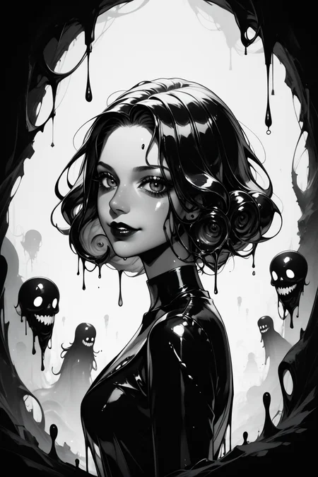 score_9, score_8_up, score_7_up, score_6_up, score_5_up, score_4_up, <lora:GRIM_v1:1> greyscale, monochrome, limited palette, horror (theme), eldritch abomination, chaotic, silhouette,, <lora:wizardslimev15-t:1> wizardslimus, slime skin, transparent head, transparent body, transparent hair, transparent face, transparent, slime girl, <lora:030483P:0.8> 030483P, woman, 24 years old, <lora:Breast Slider - Pony_alpha1.0_rank4_noxattn_last:0.4>