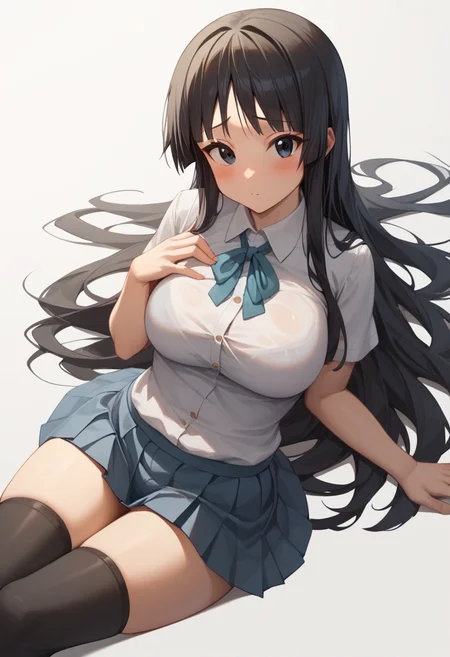 score_9,score_8_up,score_7_up,<lora:akiyama_mio_pony:1>,1girl, commentary_request, sakuragaoka_high_school_uniform, blush, akiyama_mio, large_breasts, lying, skirt, thighhighs, simple_background, looking_at_viewer, solo, md5_mismatch, white_background