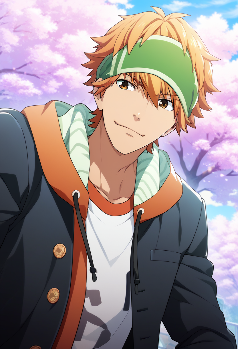 1boy, male focus, 
<lora:Character - Kenka Bancho Otome - Totomaru Minowa:1> totomaru, blonde hair, green headband, brown eyes,
((zPDXL)), score_9_up, score_8_up, score_7_up, score_6_up, score_5_up, score_4_up, best quality, amazing quality, best aesthetic, absurdres, year2023, nsfw, game cg, official art, official style, anime screencap, uncensored,
school, gakuran, hood, looking at viewer, cherry blossoms, smile,