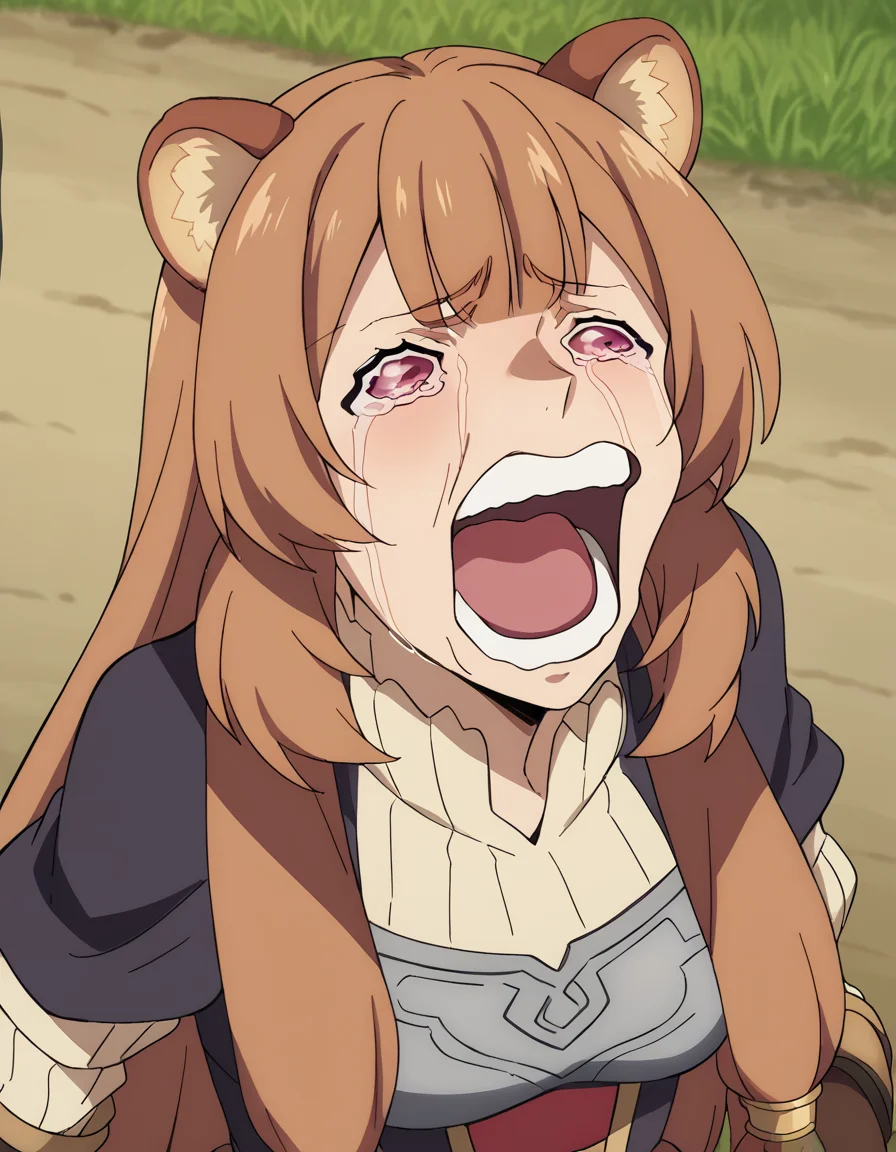 score_9, score_8_up, score_7_up, source_anime, <lora:raphtalia-s3-ponyxl-lora-nochekaiser:1>, raphtalia, long hair, bangs, brown hair, animal ears, raccoon ears, raccoon tail, raccoon girl, pink eyes, medium breasts,, <lora:chopper-crying-ponyxl-lora-nochekaiser:1> chopper crying, chopper crying (meme), meme, wavy eyes, crying, tears, teeth, open mouth, tongue,, ,