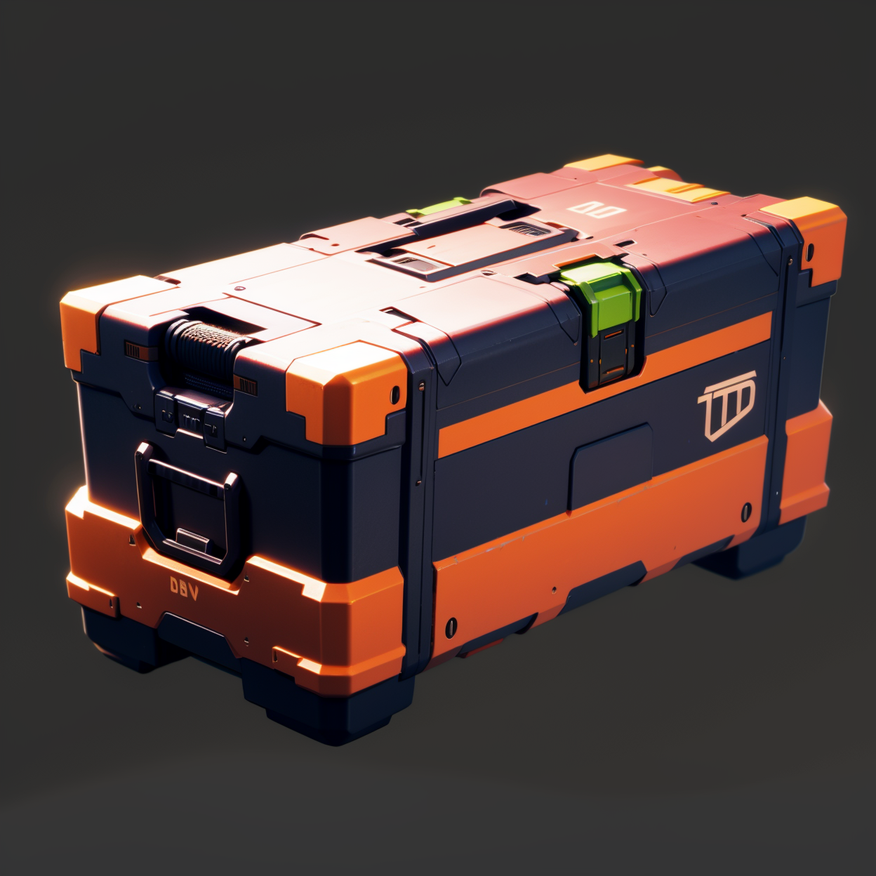 Tool box, black background, gray background, metallic texture, no one, sci-fi style, simple background, game item design<lora:game box:0.8>