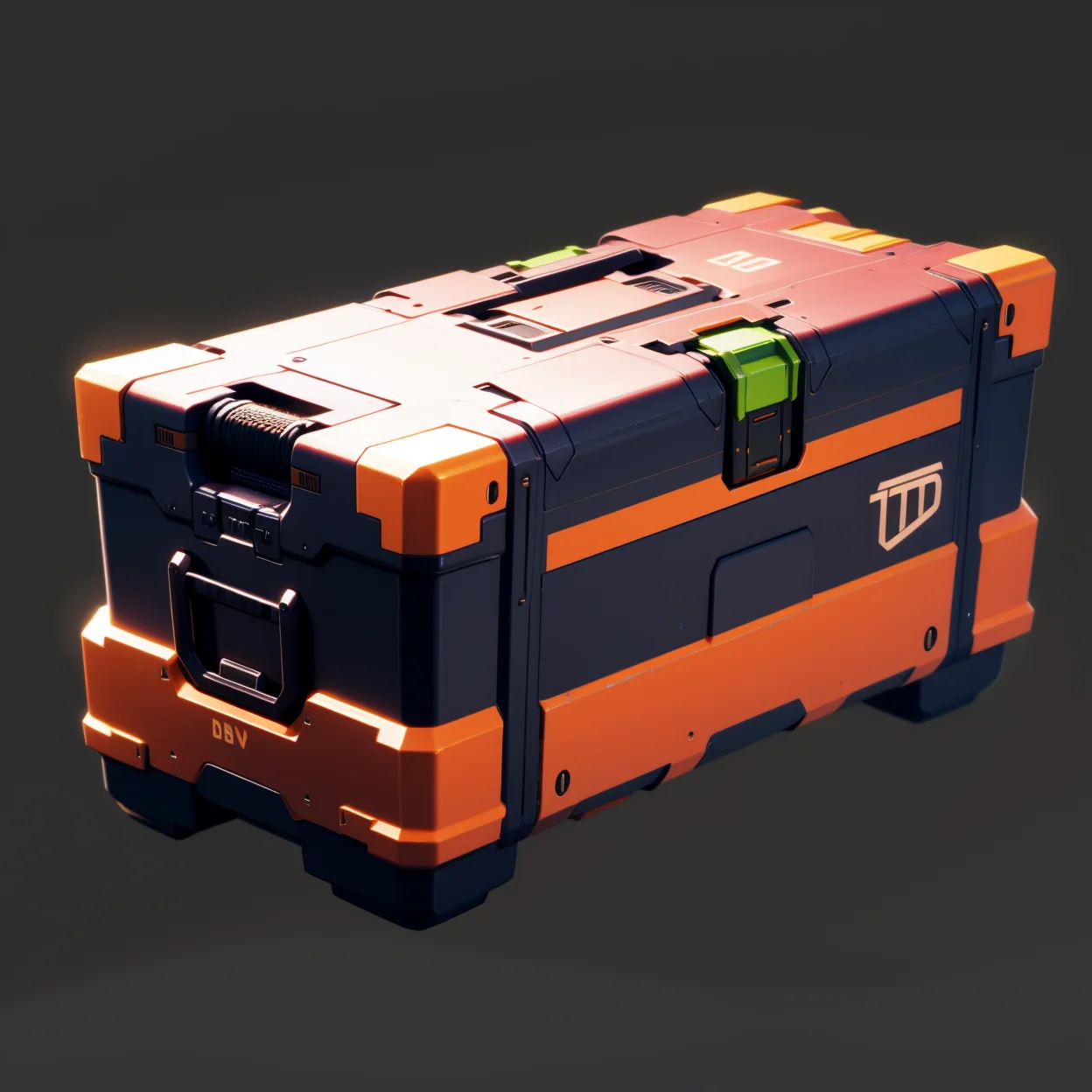 Tool box, black background, gray background, metallic texture, no one, sci-fi style, simple background, game item design<lora:game box:0.8>