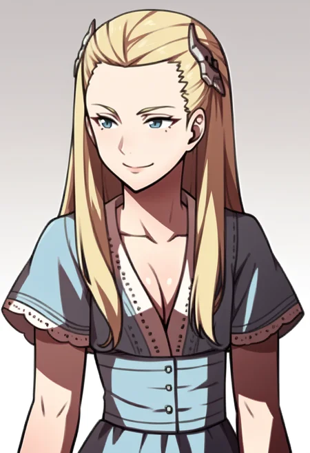 score_9, score_8_up, score_7_up, source_anime BREAK 1girl, solo,
<lora:zs_AwakeningPortraitsXL:1> awakeningportraits, portraits, white background
<lora:zs_LouisaXL:1> louisasmtj, long hair, blonde hair, blue eyes, hairclip, dress, cleavage, smile, closed mouth, assertive female