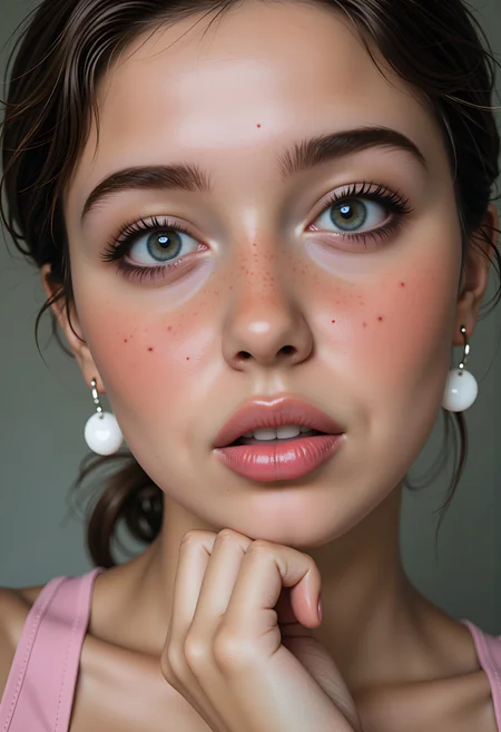 (monica woman:1.2), beauty shot, (breathtaking closeup portrait of beautiful monica:1.2), (amazind detailed cute face, erotic eyes, snub nose, blush, freckles, mole on face, lipstick, kissable lips, kinky white plastic earrings:1.2) masterpiece of art:1.2), highest quality, 32k, intricate details, <lora:flux_monica_woman_fictional_epoch_5:0.85>, , , , ,