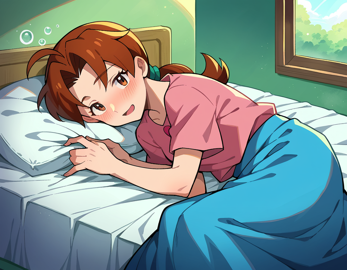 score_9, score_8_up, score_7_up, source_anime,
deliaketchum, <lora:delia-ketchum-ponyxl-lora-nochekaiser:1>
deliaketchum, brown hair, brown eyes, parted bangs, ahoge, ponytail, low ponytail,
shirt, pink shirt, short sleeves, skirt, blue skirt, long skirt,
indoors, bed, bed room, on side, blush, drunk,
looking at viewer, cowboy shot, dutch angle,