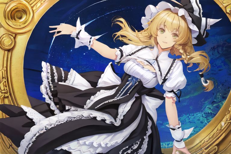 solo, 1girl, solo_focus, (((masterpiece))), ((best quality)), ((ultra-detailed)), ((too_many)):16, high resolution, absurdres, highres, ultra-detailed 8k unity wallpaper, 
kirisame_marisa_(curiosities_of_lotus_asia), kourindou marisa, huge_breast,