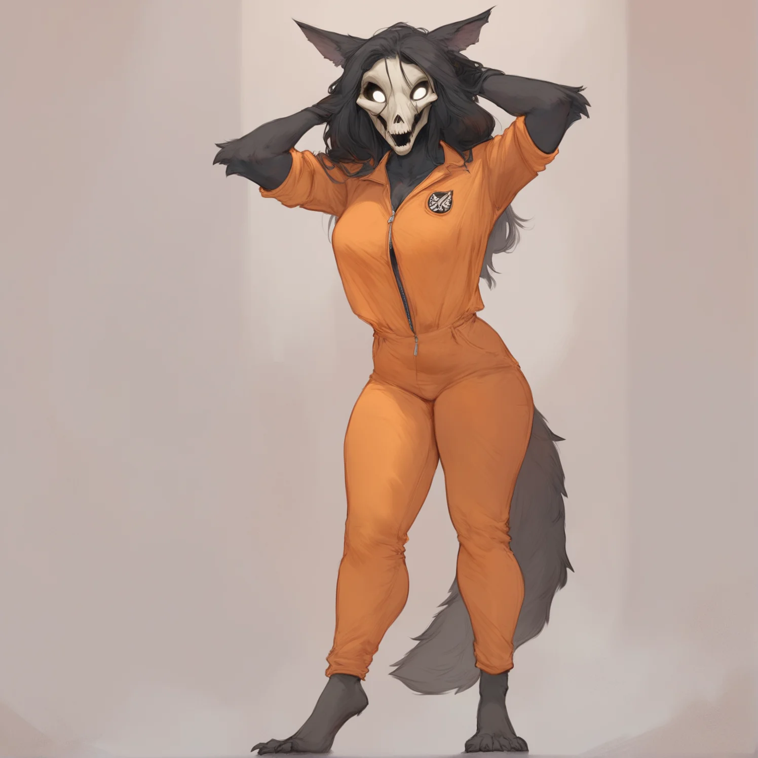 1girl, solo, <lora:Mal01471-000007:1> scp-1471, scp-1471-a, anthro mal01471,black fur,full body, dynamic scene, arms raised up, standing in a laboratory, looking upwards, wearing an orange jumpsuit with the SCP Logo on it, maniacal laughter,
, csr style <lora:cutesexyrobutts_style_xl_goofy:1>, detailed, masterpiece,score_9, score_8_up, score_7_up, score_6_up, best quality