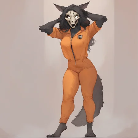 1girl, solo, <lora:Mal01471-000007:1> scp-1471, scp-1471-a, anthro mal01471,black fur,full body, dynamic scene, arms raised up, standing in a laboratory, looking upwards, wearing an orange jumpsuit with the SCP Logo on it, maniacal laughter,
, csr style <lora:cutesexyrobutts_style_xl_goofy:1>, detailed, masterpiece,score_9, score_8_up, score_7_up, score_6_up, best quality