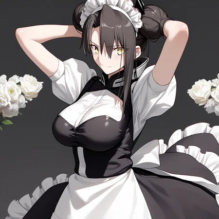 <lora:Takeuchi_Takashi_PonyXL_style_v01:1>
<lora:agent.pony:1>
score_9 , score_8_up , score_7_up , source_anime , 
masterpiece , best quality , ultra-detailed , 
BREAK
agent \(girls' frontline\), maid
1girl , woman , huge breasts , light smile , light blush , ((medusa (fate)):0.5)  , 
long black hair  , maid dress ,  
arms up