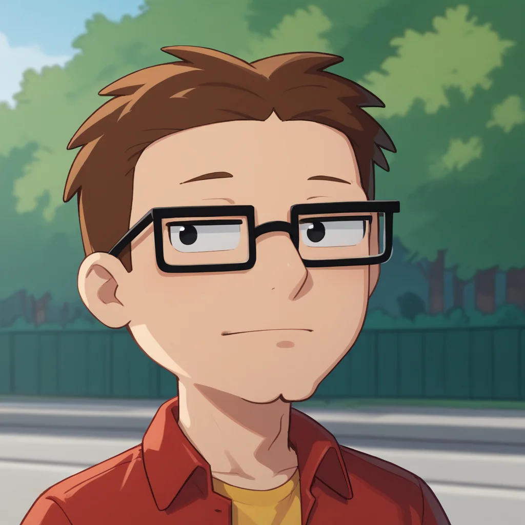 score_8_up, BREAK, Steve smith, 1boy, solo, black eyes, glasses, red shirt, yellow shirt, <lora:SteveSmith_PXL_Leaf2:0.8>, portrait, outdoors,