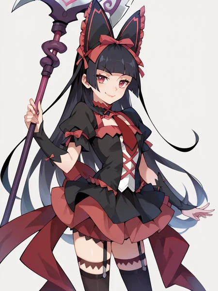 score_9, score_8_up, score_7_up, score_6_up, score_5_up, score_4_up,
vector, flat color,
<lora:rory_mercury-PD-1.0:1.0> rory mercury,
dress, hair ribbon, puffy sleeves, necktie, thighhighs, garter straps,
simple background, pose, smug, cowboy shot, holding halberd, score_9, score_8_up, score_7_up, score_6_up, score_5_up, score_4_up,