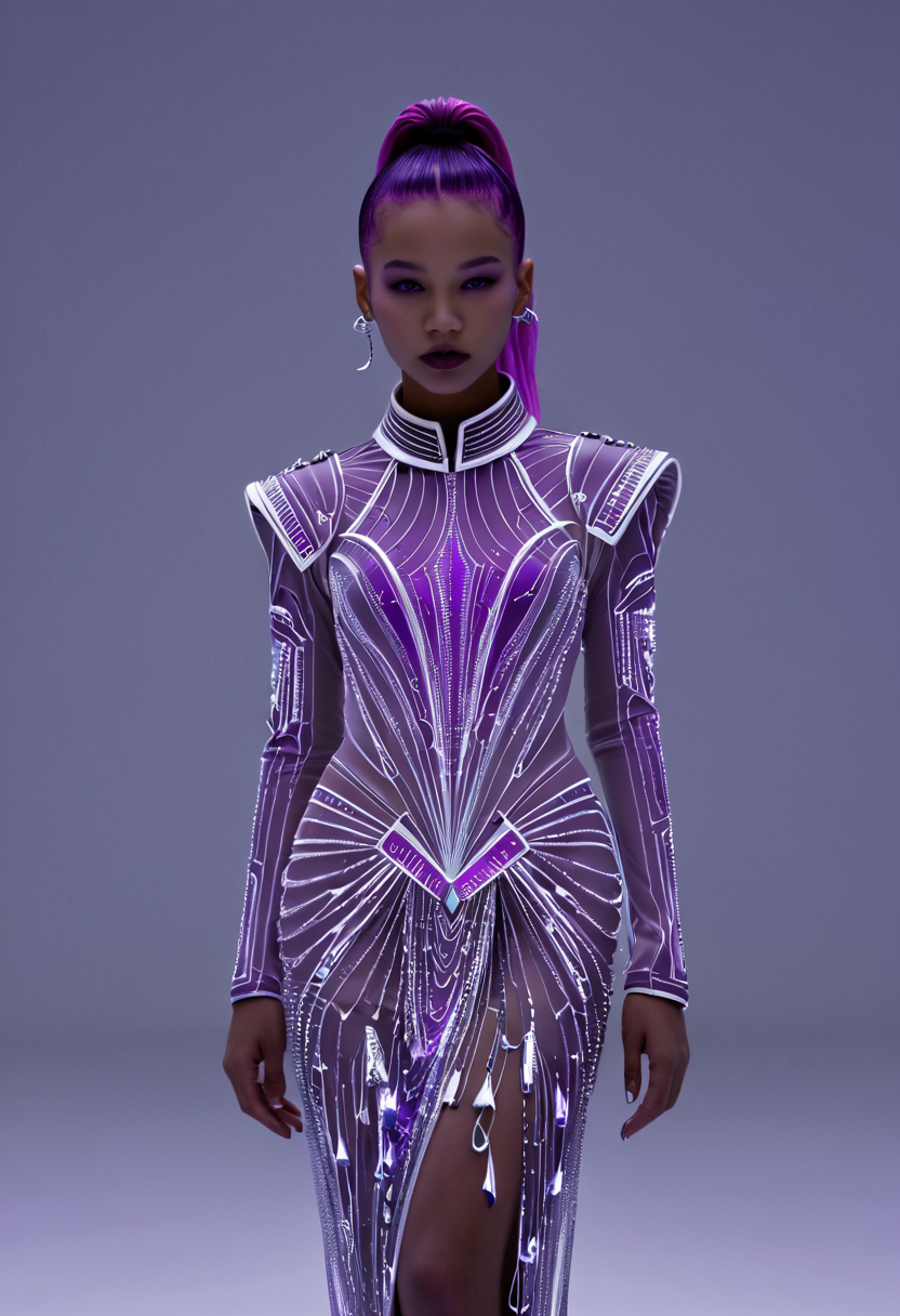 neonpunk style <lora:Princess-OC_v2-000005:1>,Ada Gladys Killins,1girl,<lora:Alexander McQueen-art deco:1>,Alexander McQueen art deco, . cyberpunk, vaporwave, neon, vibes, vibrant, stunningly beautiful, crisp, detailed, sleek, ultramodern, magenta highlights, dark purple shadows, high contrast, cinematic, ultra detailed, intricate, professional
