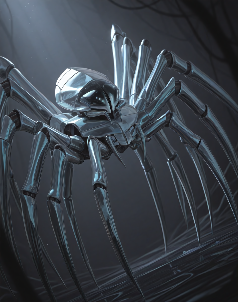 <lora:T_1000000_(Terminator)_(Illustrious)_(AD):1>T 1000000, liquid metal robot, ambiguous form, 
((
exterior, science fiction,
dutch angle, dynamic action, villain, solo, powerful, superiority, liquid metal tentacles, non humanoid form, ambiguous spider form, 
)),
BREAK: very awe, aesthetically pleasing, masterpiece, best quality, amazing quality, very aesthetic, depth of field, absurd details, depth of field, atmospheric rendering, natural shading, soft shading, photographic realism, 8K 3D CGI render,
BREAK: lazympos, lazypos (3),