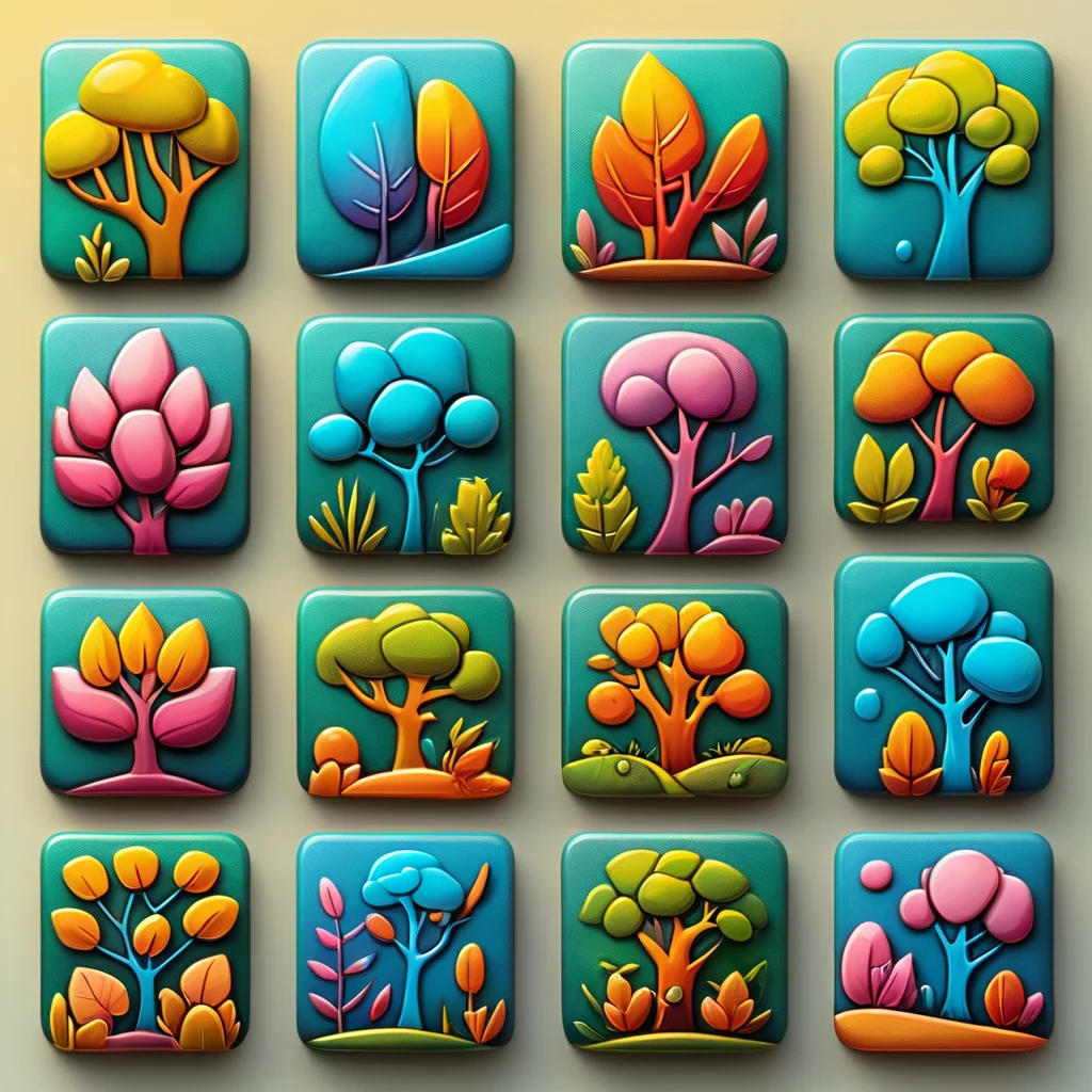 <lora:artfullyTILES_SDXL_V1:0.7>,icon collection arranged in a grid of a set of different colored creatures in different shape designs