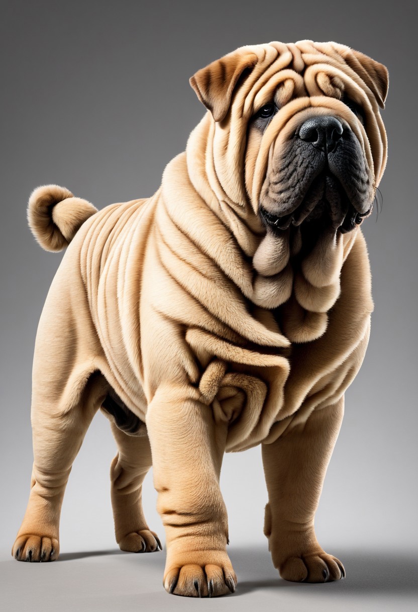 super realistic image ultra quality and super high resolution and sharp focus photorealistic Shar Pei dog style dynamic poses