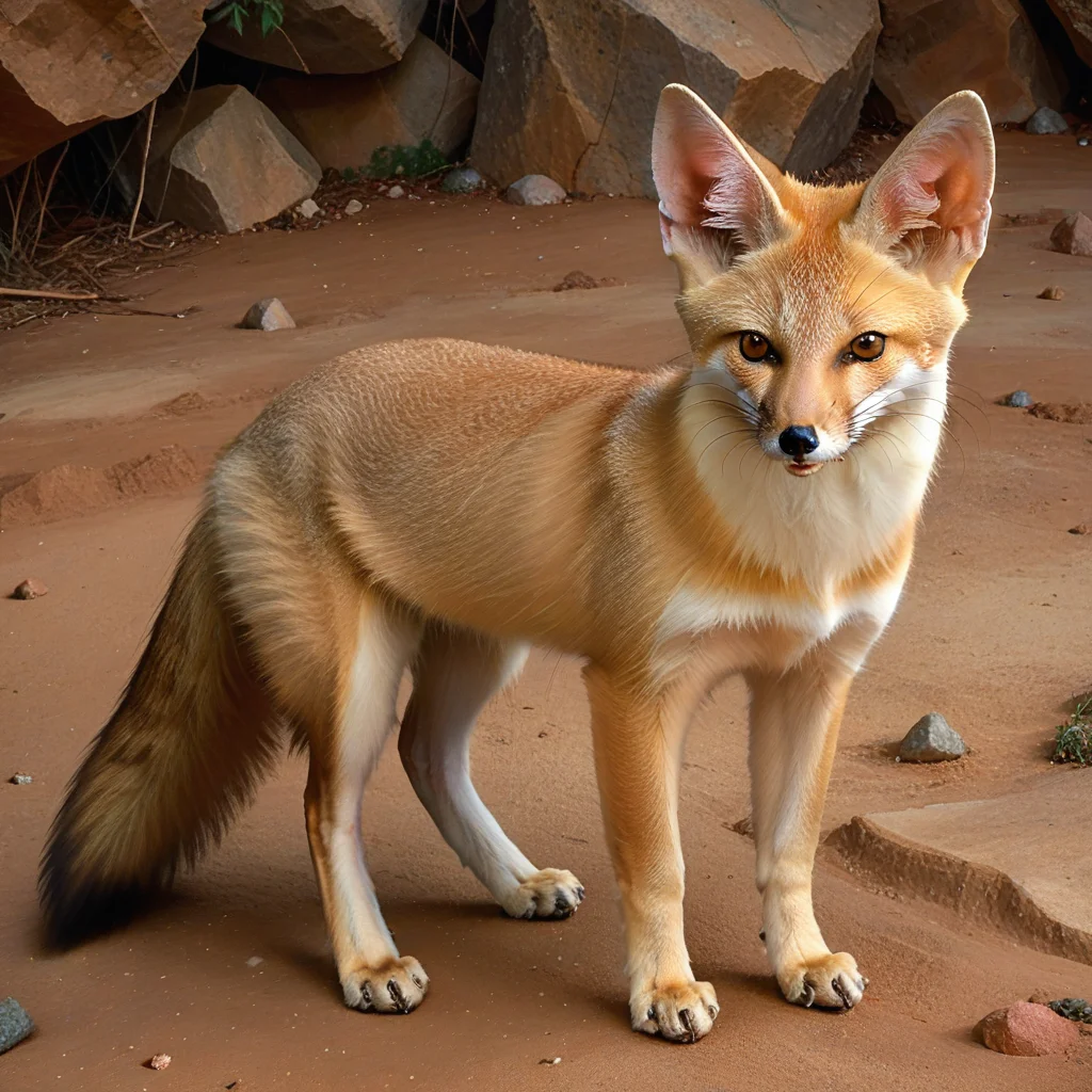 incredibly absurdres,solo,photorealistic,kitfox,brown fur,facial markings,small,feral,detailed background,looking at viewer,outdoors,standing on ground,<lora:Foxes_-_Multiple_Species:1>,
