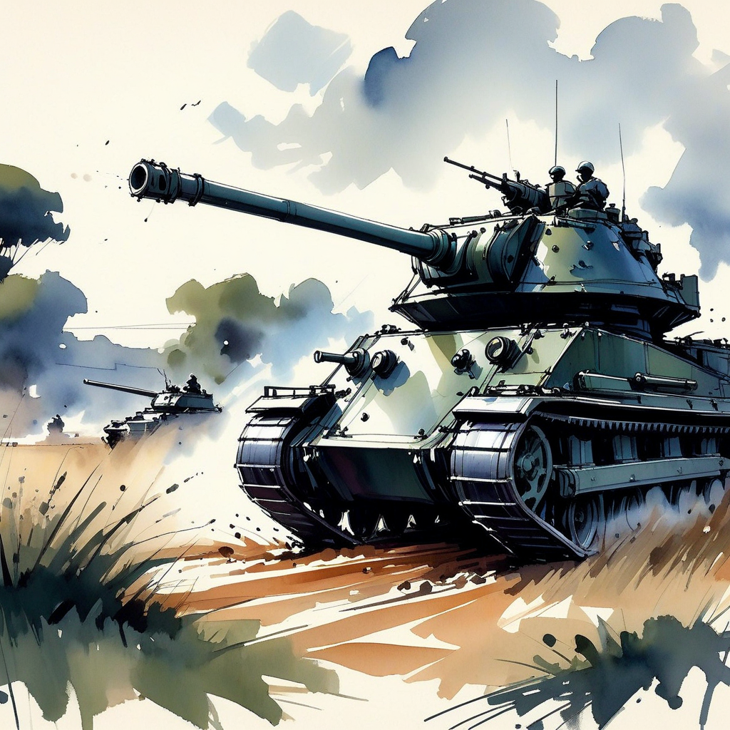 inksketch, landscape, military tank, firing its cannon