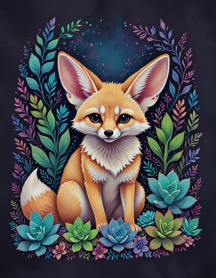 novuschroma style fennec fox with succulents <lora:003_novuschromaSXL_a6:1>, <lora:sdxl_lightning_8step_lora:1>