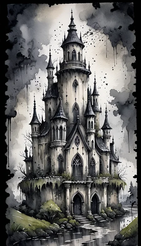 positiv Clip L:
(Paint a Gothic-style dilapidated castle in a storm)  (Cute and fluffy anime style)     ,   
positiv Clip G:
watercolor painting  . vibrant, beautiful, painterly, detailed, textural, artistic, Ink Dripping Drawing, ink drawing, dripping ink, Japanese Ink Drawing, ink drawing, inkwash, Japanese Ink Drawing (Paint a Gothic-style dilapidated castle in a storm)  (Cute and fluffy anime style)     ,