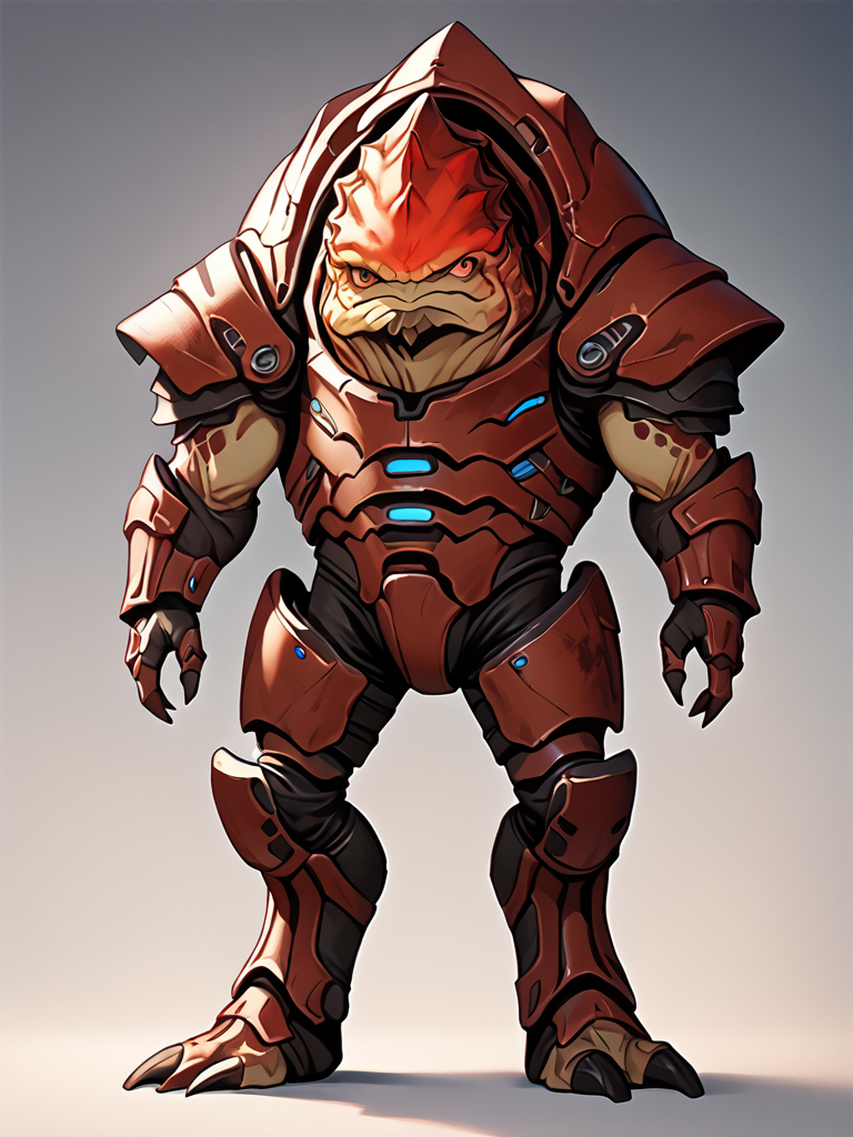 score_7_up, score_8_up, score_9, masterpiece, perfect face, high quality, source_anime, (1boy, solo,) <lora:Krogan_-_Mass_Effect:1>krogan, armor, alien, red eyes, full body,
