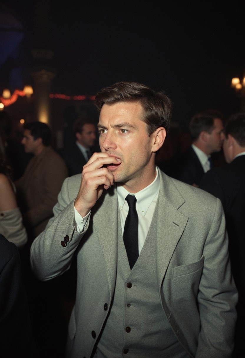Photo, taken from a phone, of friends having fun at the disco. at a distance, half or full body in frame. Grainy, blurry, candid Kodak easyshare snapshot, out of focus and out of frame. No hands visble. Semi formal clothes cinematic_1940s cinematic_octane